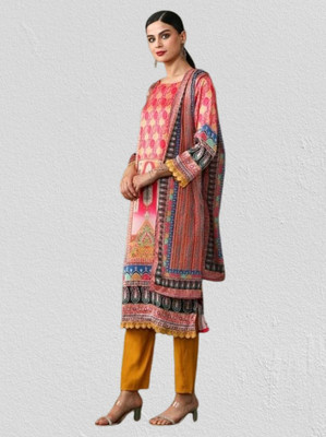 BLOOMORAA FASHION Floral Print Kurta, Churidar & Dupatta Set