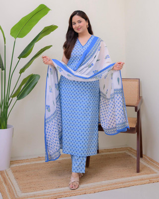 SI and KU Fabrics Floral Print Kurta, Palazzo & Dupatta Set