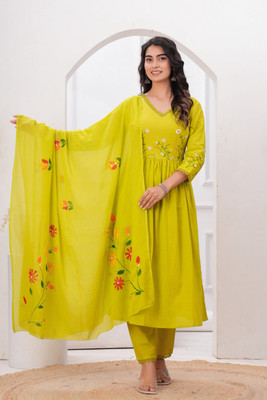 Fcp Embroidered Anarkali Kurta, Bottom & Dupatta Set