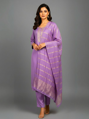 RUVII Embroidered Kurta, Palazzo & Dupatta Set