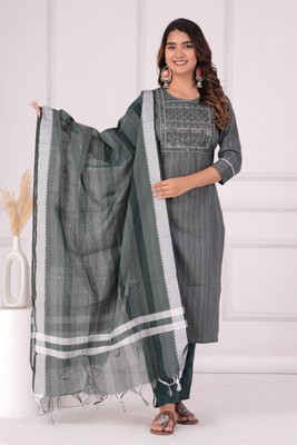 Dizon Embroidered, Printed Kurta, Trouser/Pant & Dupatta Set
