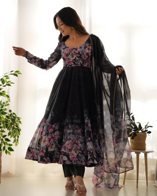 SAJAVAT ETHENIC WEAR Floral Print Anarkali Kurta, Bottom & Dupatta Set