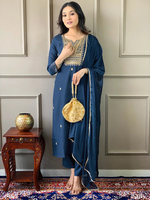 Parnavi Embroidered Kurta, Trouser/Pant & Dupatta Set