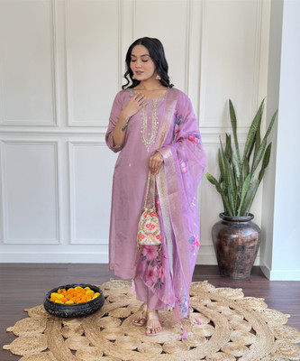 JAPNAAM Embroidered Kurta, Trouser/Pant & Dupatta Set