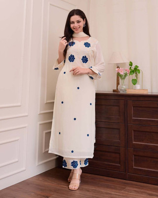 VED CREATION Embroidered Kurta, Palazzo & Dupatta Set