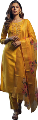 ORRIYA Self Design Kurta, Trouser/Pant & Dupatta Set