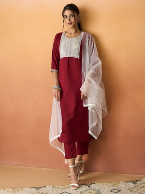 Hritika Embroidered Kurta, Trouser/Pant & Dupatta Set