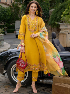 Tryambakam Embroidered Kurta, Trouser/Pant & Dupatta Set