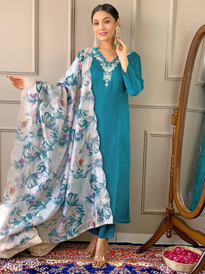 Dhruvil Impex Embroidered Kurta, Trouser/Pant & Dupatta Set