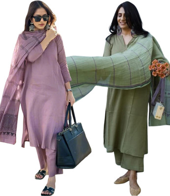 Hiva Trendz Solid Kurta, Trouser/Pant & Dupatta Set
