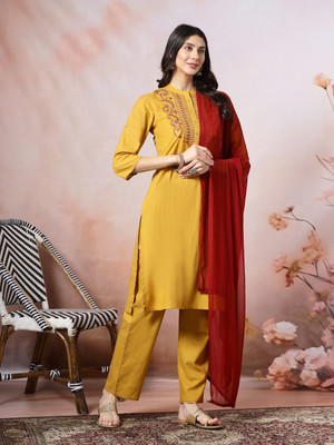 Nayam By Lakshita Embroidered Kurta, Palazzo & Dupatta Set