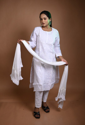 MALKIAT Embroidered Kurta, Trouser/Pant & Dupatta Set