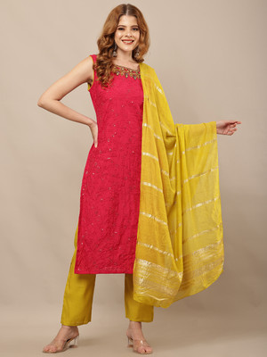 Neemzari Embroidered Kurta, Trouser/Pant & Dupatta Set