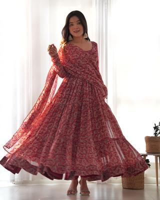 LOKITA WORLD Printed Anarkali Kurta, Bottom & Dupatta Set