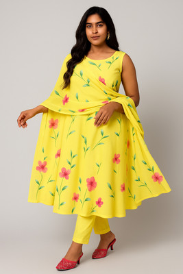Trishazy Floral Print Kurta, Palazzo & Dupatta Set