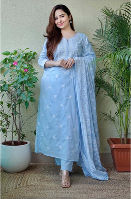 G Bluxe Embroidered Kurta, Trouser/Pant & Dupatta Set