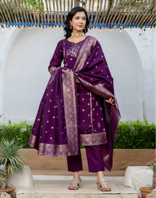 Skylee Printed, Woven Kurta, Salwar & Dupatta Set