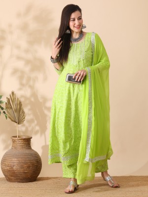 Globus Printed Kurta, Trouser/Pant & Dupatta Set