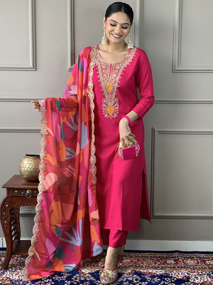 ORRIYA Embroidered Kurta, Trouser/Pant & Dupatta Set