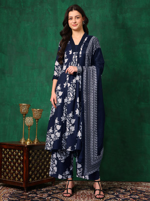 Tasrika Printed Anarkali Kurta, Bottom & Dupatta Set
