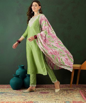 Kvsfab Embroidered Kurta, Trouser/Pant & Dupatta Set