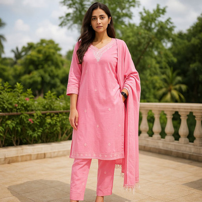 Elara Bloom Embroidered Kurta, Churidar & Dupatta Set
