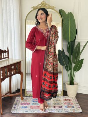Vividvibe Embroidered, Self Design, Embellished Kurta, Trouser/Pant & Dupatta Set
