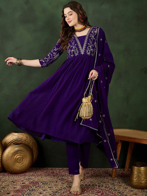 Sangria Embroidered Anarkali Kurta, Bottom & Dupatta Set