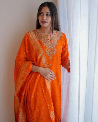 SAPTAPADI DESIGNER Embroidered Kurta, Trouser/Pant & Dupatta Set