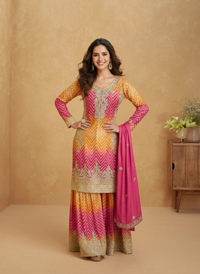 Tasrika Embroidered Kurta, Sharara & Dupatta Set