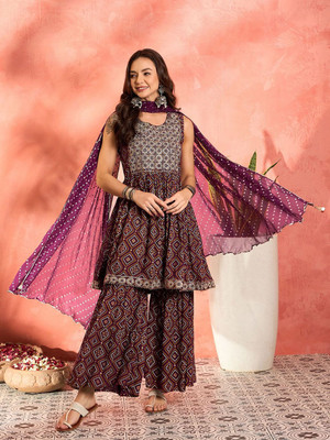 Sangria Embroidered Kurta, Sharara & Dupatta Set