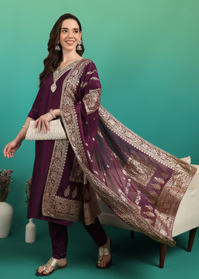 DSK Studio Embroidered Kurta, Trouser/Pant & Dupatta Set