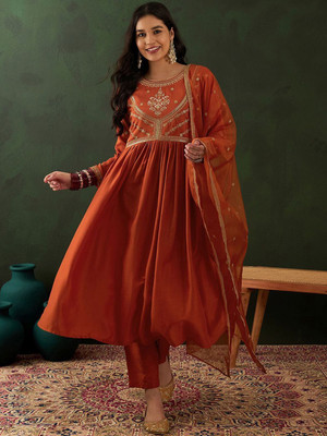 Sangria Embroidered Kurta, Trouser/Pant & Dupatta Set
