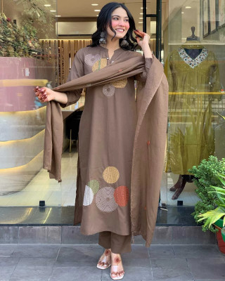 FABRICHIA Embroidered Kurta, Palazzo & Dupatta Set