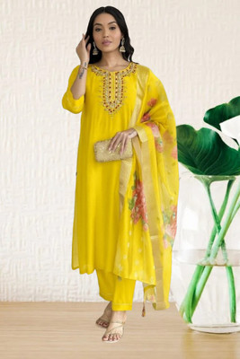 SEE CRAFT Embroidered Kurta, Trouser/Pant & Dupatta Set
