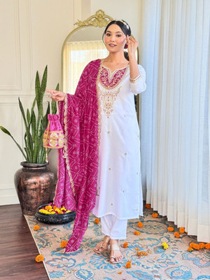 MND CREATION Solid Kurta, Salwar & Dupatta Set