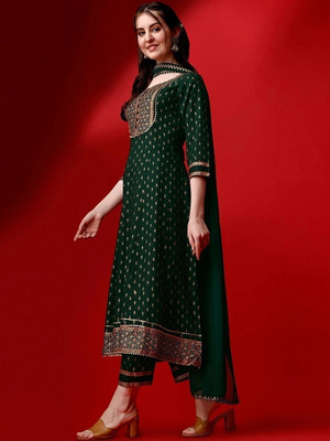 QUEENSFAB Embroidered Anarkali Kurta, Bottom & Dupatta Set