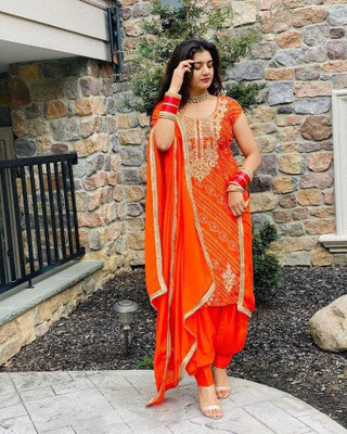 AAKASH Embroidered Kurta, Patiala & Dupatta Set