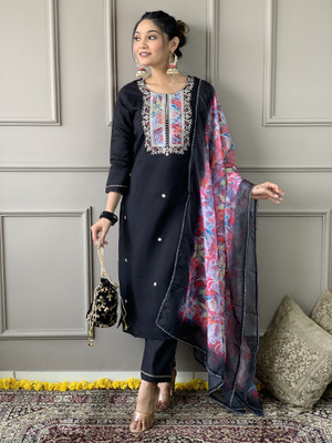 Parnavi Embroidered Kurta, Trouser/Pant & Dupatta Set
