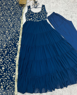 SAJAVAT ETHENIC WEAR Embroidered Anarkali Kurta, Bottom & Dupatta Set
