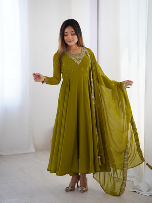 SAJAVAT ETHENIC WEAR Embroidered, Solid Anarkali Kurta, Bottom & Dupatta Set