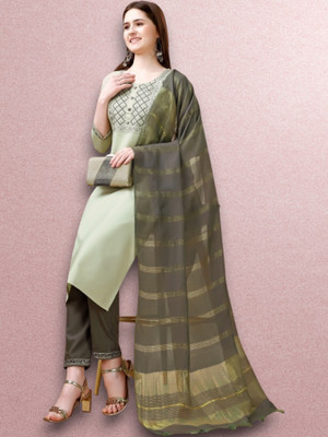 vedu Embroidered, Solid Kurta, Salwar & Dupatta Set