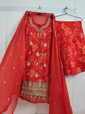 Rijak Creations Embellished Kurta, Palazzo & Dupatta Set