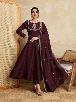 RIWAJ COLLECTION Embroidered Anarkali Kurta, Bottom & Dupatta Set