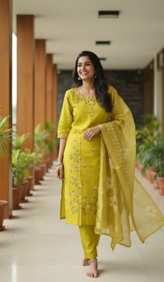 shhop Embroidered Anarkali Kurta, Bottom & Dupatta Set