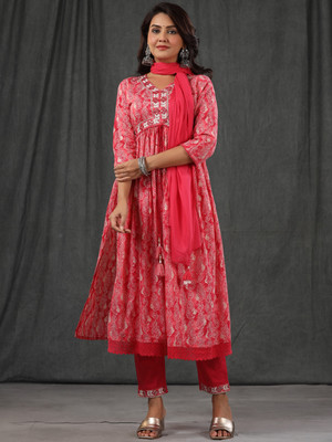 Readiprint Fashions Floral Print Kurta, Palazzo & Dupatta Set