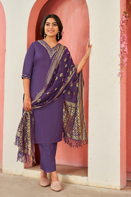DWAPAR Embroidered Kurta, Trouser/Pant & Dupatta Set