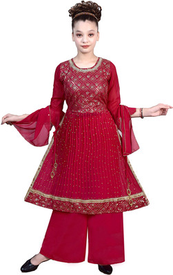 KCM FASHION Embellished Kurta, Palazzo & Dupatta Set