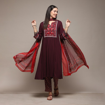 BIBA Solid Kurta, Salwar & Dupatta Set