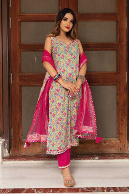 utsav fashion Floral Print Kurta, Trouser/Pant & Dupatta Set